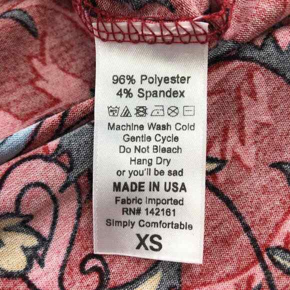 LuLaRoe Women’s T Shirt Size XS Red Floral Paisley Black Yellow Blue - Picture 6 of 6